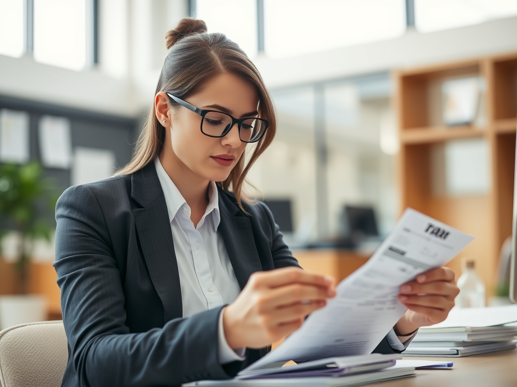 Employee organizing receipts for year-end tax deductions
