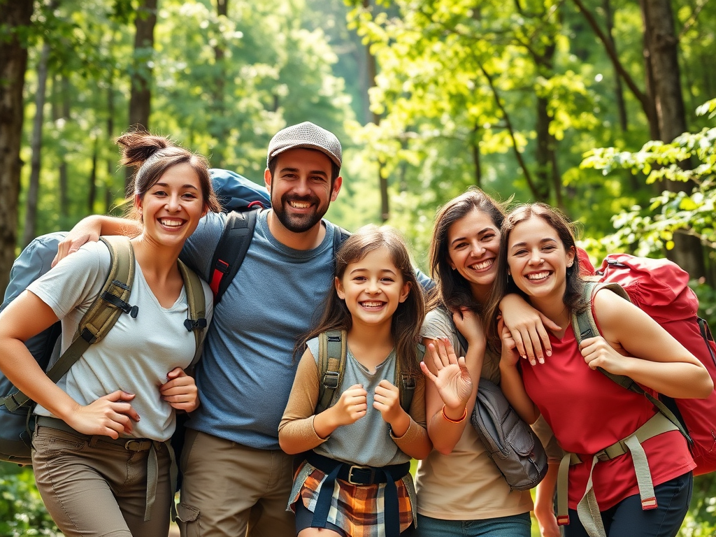 Family hiking in nature as a weekend hobby