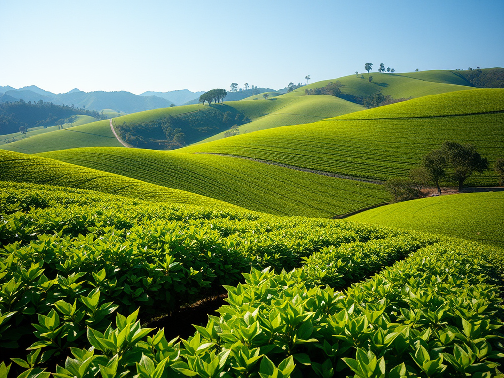 Vast green tea plantation fields in Boseong, South Korea