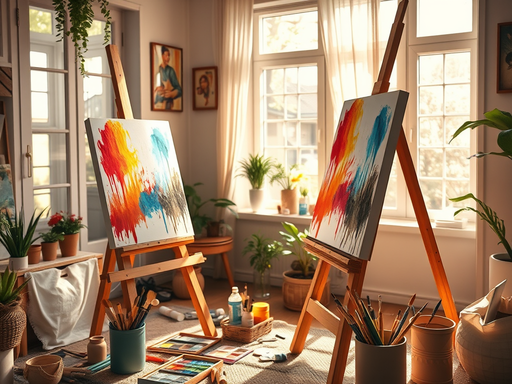 Person painting on canvas as a creative indoor hobby