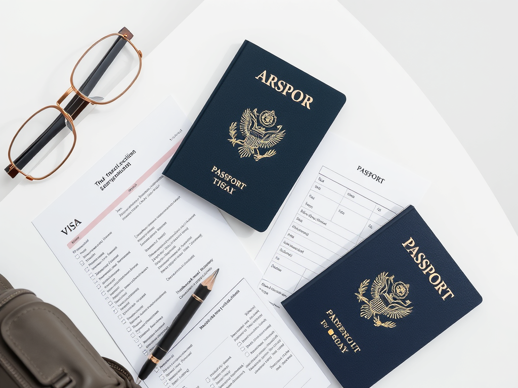 Traveler preparing passport and visa documents for an international trip