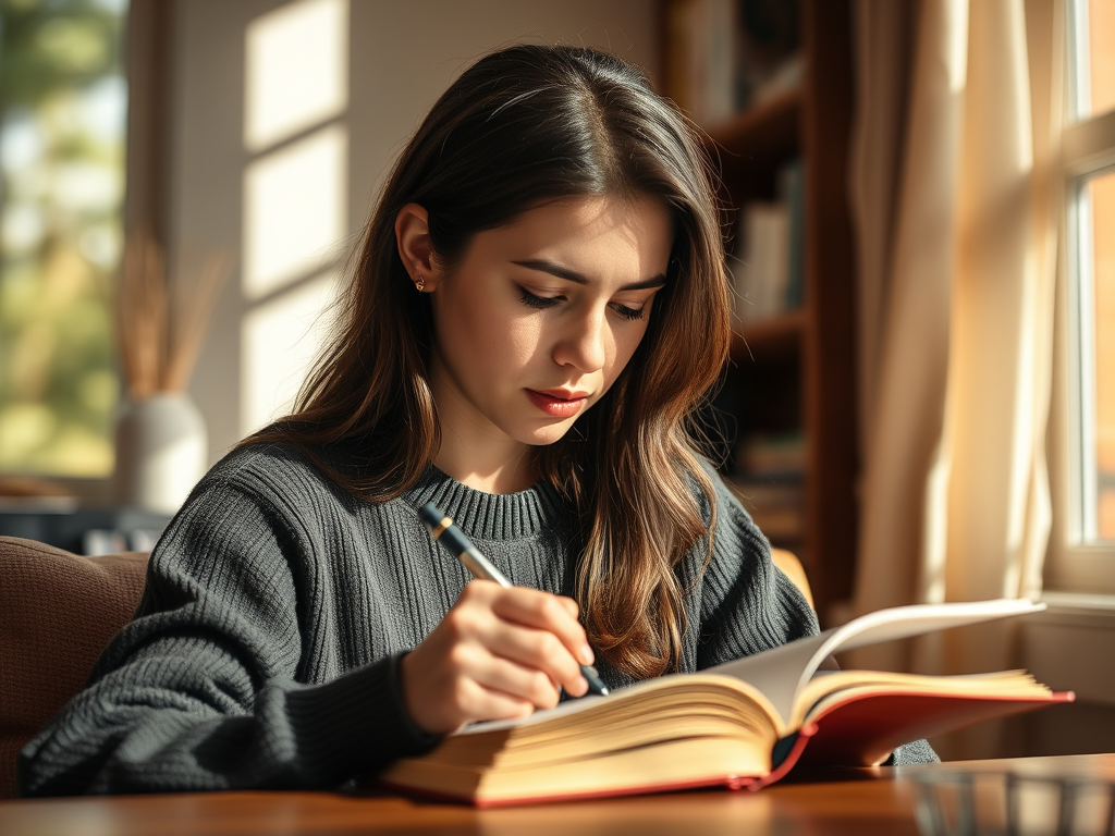 Person writing in a journal as a way of self-awareness and stress relief