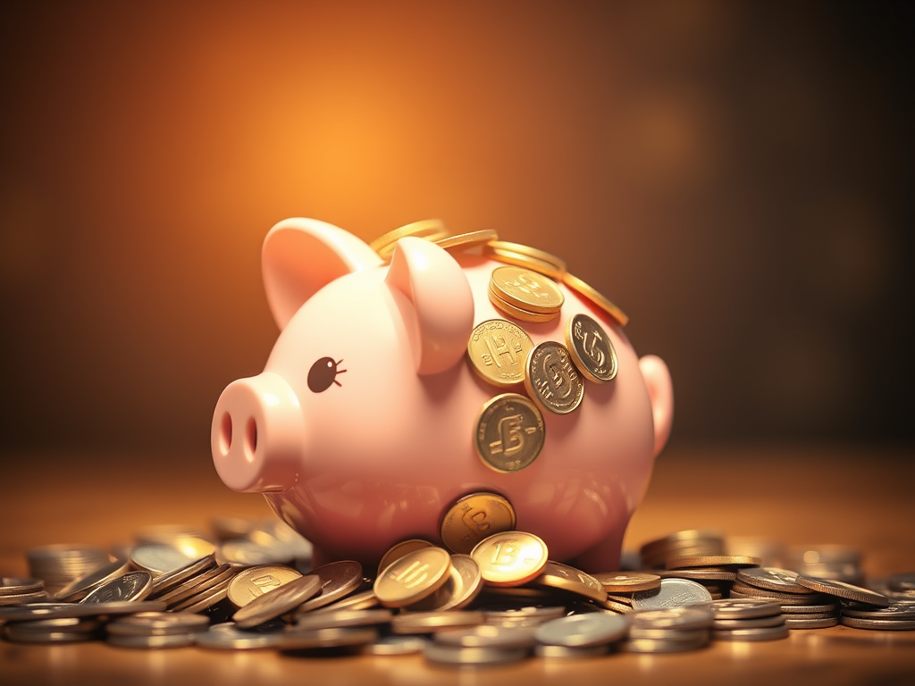 Pink piggy bank with coins representing personal savings strategy