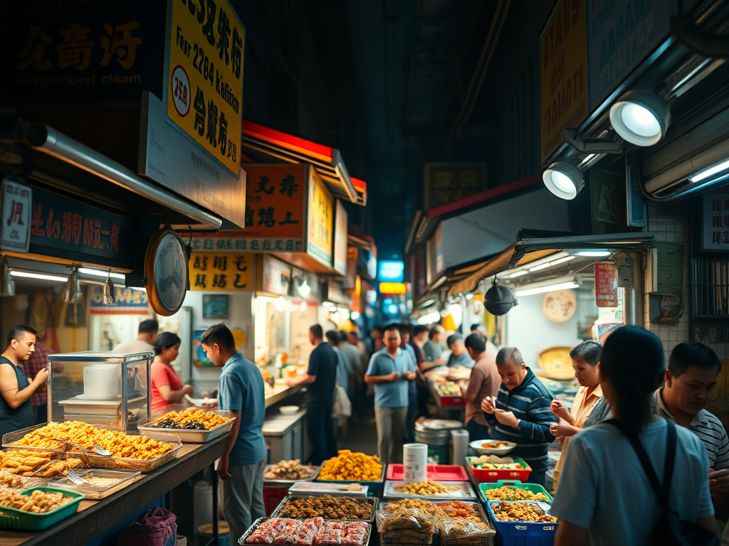 Traveler enjoying local street food at market